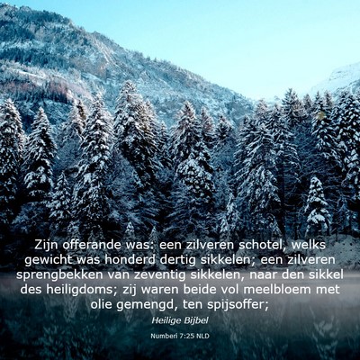 Picture 03 - Numberi 7:25 NLD - Zijn offerande was: een zilveren schotel, welks - Bible Verse Picture