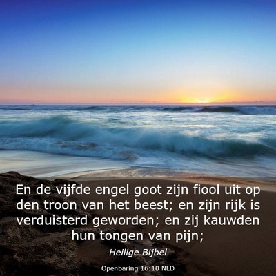 Picture 03 - Openbaring 16:10 NLD - En de vijfde engel goot zijn fiool uit op den - Bible Verse Picture