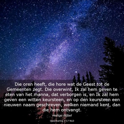 Picture 03 - Openbaring 2:17 NLD - Die oren heeft, die hore wat de Geest tot de - Bible Verse Picture