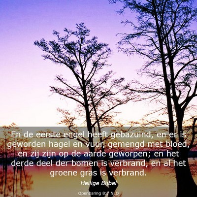 Picture 03 - Openbaring 8:7 NLD - En de eerste engel heeft gebazuind, en er is - Bible Verse Picture