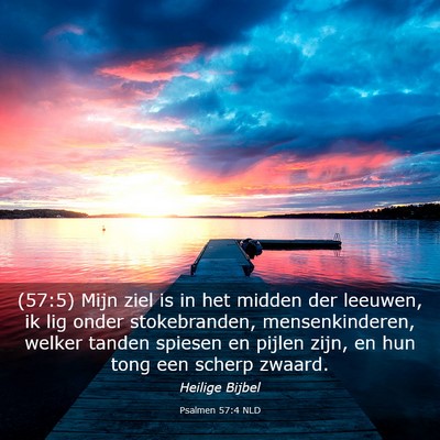 Picture 03 - Psalmen 57:4 NLD - (57:5) Mijn ziel is in het midden der leeuwen, ik - Bible Verse Picture