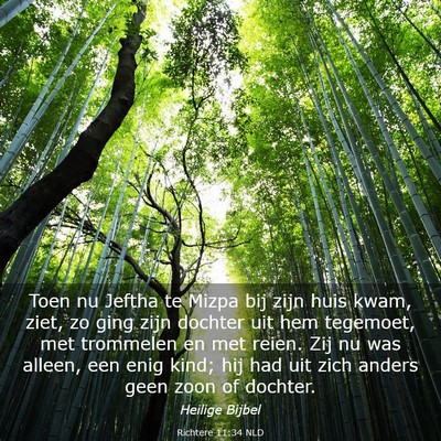 Picture 03 - Richtere 11:34 NLD - Toen nu Jeftha te Mizpa bij zijn huis kwam, ziet, - Bible Verse Picture
