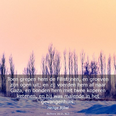 Picture 03 - Richtere 16:21 NLD - Toen grepen hem de Filistijnen, en groeven zijn - Bible Verse Picture