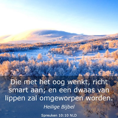 Picture 03 - Spreuken 10:10 NLD - Die met het oog wenkt, richt smart aan; en een - Bible Verse Picture