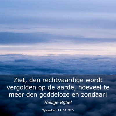 Picture 03 - Spreuken 11:31 NLD - Ziet, den rechtvaardige wordt vergolden op de - Bible Verse Picture