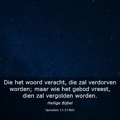 Picture 03 - Spreuken 13:13 NLD - Die het woord veracht, die zal verdorven worden; - Bible Verse Picture