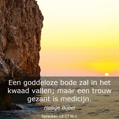Picture 03 - Spreuken 13:17 NLD - Een goddeloze bode zal in het kwaad vallen; maar - Bible Verse Picture