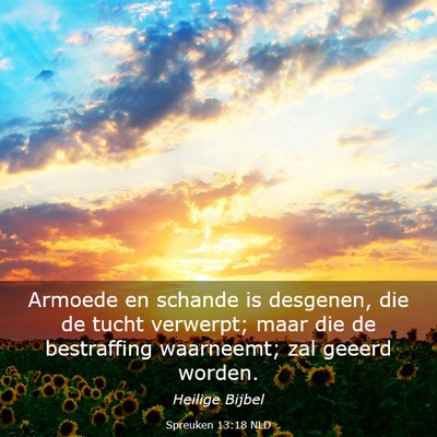 Picture 03 - Spreuken 13:18 NLD - Armoede en schande is desgenen, die de tucht - Bible Verse Picture