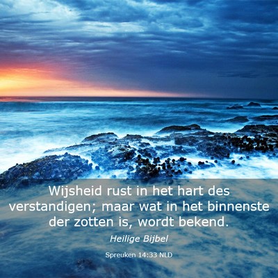 Picture 03 - Spreuken 14:33 NLD - Wijsheid rust in het hart des verstandigen; maar - Bible Verse Picture