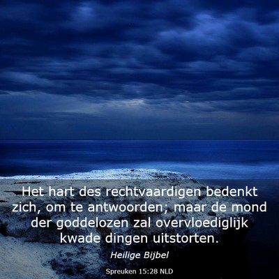 Picture 03 - Spreuken 15:28 NLD - Het hart des rechtvaardigen bedenkt zich, om te - Bible Verse Picture