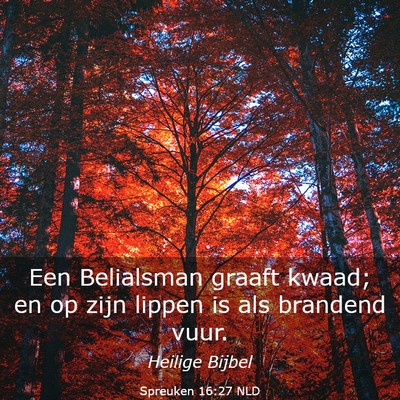 Picture 03 - Spreuken 16:27 NLD - Een Belialsman graaft kwaad; en op zijn lippen is - Bible Verse Picture