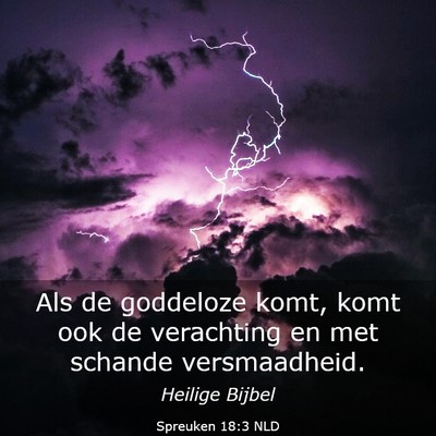 Picture 03 - Spreuken 18:3 NLD - Als de goddeloze komt, komt ook de verachting en - Bible Verse Picture