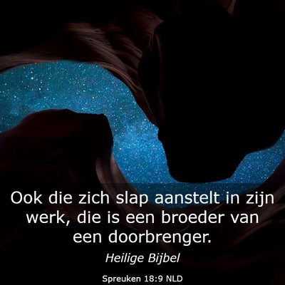 Picture 03 - Spreuken 18:9 NLD - Ook die zich slap aanstelt in zijn werk, die is - Bible Verse Picture