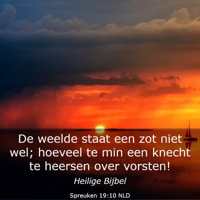 Picture 03 - Spreuken 19:10 NLD - De weelde staat een zot niet wel; hoeveel te min - Bible Verse Picture