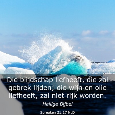 Picture 03 - Spreuken 21:17 NLD - Die blijdschap liefheeft, die zal gebrek lijden; - Bible Verse Picture