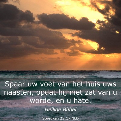 Picture 03 - Spreuken 25:17 NLD - Spaar uw voet van het huis uws naasten, opdat hij - Bible Verse Picture