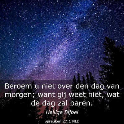 Picture 03 - Spreuken 27:1 NLD - Beroem u niet over den dag van morgen; want gij - Bible Verse Picture