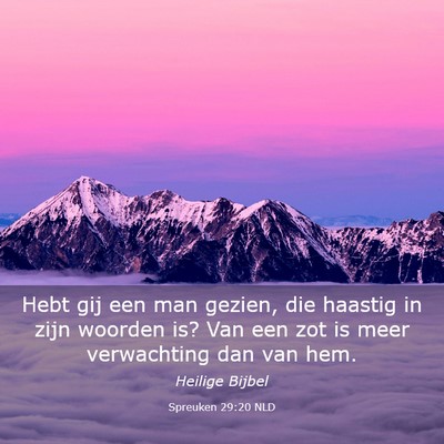 Picture 03 - Spreuken 29:20 NLD - Hebt gij een man gezien, die haastig in zijn - Bible Verse Picture