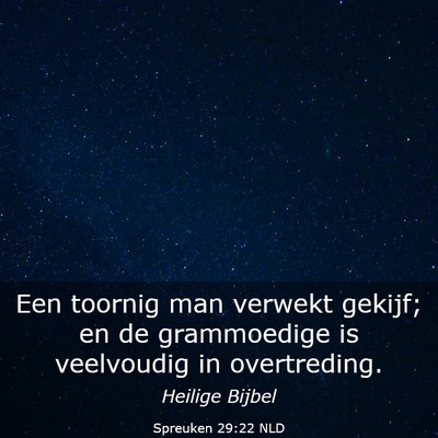 Picture 03 - Spreuken 29:22 NLD - Een toornig man verwekt gekijf; en de grammoedige - Bible Verse Picture