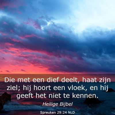 Picture 03 - Spreuken 29:24 NLD - Die met een dief deelt, haat zijn ziel; hij hoort - Bible Verse Picture
