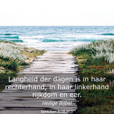 Picture 03 - Spreuken 3:16 NLD - Langheid der dagen is in haar rechterhand, in - Bible Verse Picture