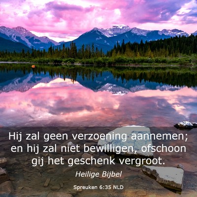 Picture 03 - Spreuken 6:35 NLD - Hij zal geen verzoening aannemen; en hij zal niet - Bible Verse Picture