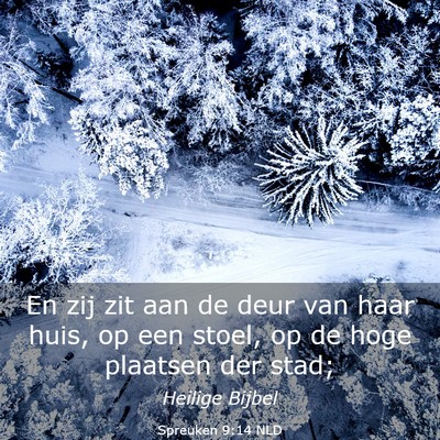 Picture 03 - Spreuken 9:14 NLD - En zij zit aan de deur van haar huis, op een - Bible Verse Picture