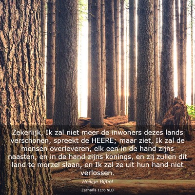 Picture 03 - Zacharia 11:6 NLD - Zekerlijk, Ik zal niet meer de inwoners dezes - Bible Verse Picture
