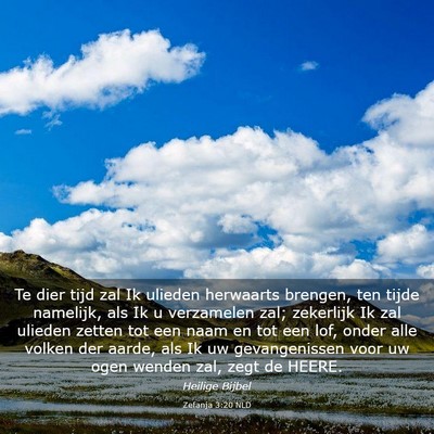 Picture 03 - Zefanja 3:20 NLD - Te dier tijd zal Ik ulieden herwaarts brengen, - Bible Verse Picture