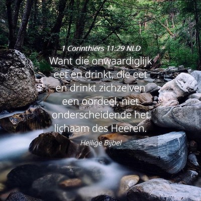 Picture 04 - 1 Corinthiërs 11:29 NLD - Want die onwaardiglijk eet en drinkt, die eet en - Bible Verse Picture