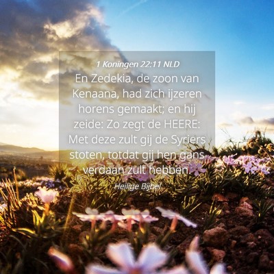 Picture 04 - 1 Koningen 22:11 NLD - En Zedekia, de zoon van Kenaana, had zich ijzeren - Bible Verse Picture