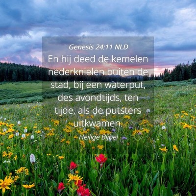 Picture 04 - Genesis 24:11 NLD - En hij deed de kemelen nederknielen buiten de - Bible Verse Picture