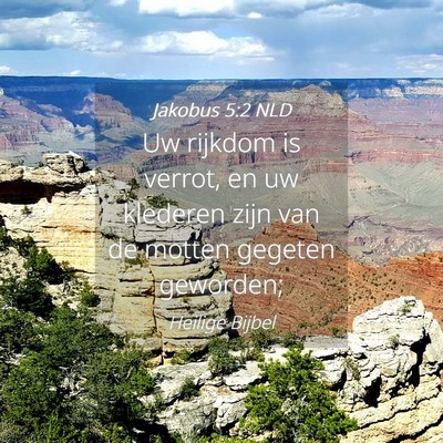 Picture 04 - Jakobus 5:2 NLD - Uw rijkdom is verrot, en uw klederen zijn van de - Bible Verse Picture