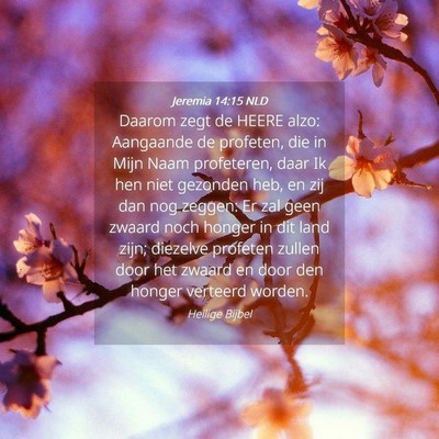 Picture 04 - Jeremia 14:15 NLD - Daarom zegt de HEERE alzo: Aangaande de profeten, - Bible Verse Picture