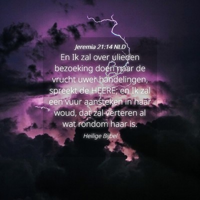 Picture 04 - Jeremia 21:14 NLD - En Ik zal over ulieden bezoeking doen naar de - Bible Verse Picture