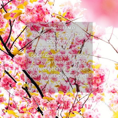 Picture 04 - Jeremia 22:13 NLD - Wee dien, die zijn huis bouwt met - Bible Verse Picture