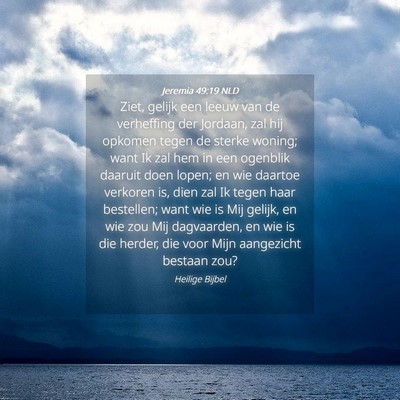 Picture 04 - Jeremia 49:19 NLD - Ziet, gelijk een leeuw van de verheffing der - Bible Verse Picture