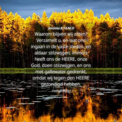 Picture 04 - Jeremia 8:14 NLD - Waarom blijven wij zitten? Verzamelt u, en laat - Bible Verse Picture