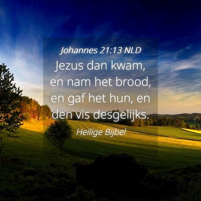 Picture 04 - Johannes 21:13 NLD - Jezus dan kwam, en nam het brood, en gaf het hun, - Bible Verse Picture