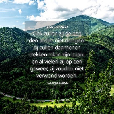 Picture 04 - Joël 2:8 NLD - Ook zullen zij de een den ander niet dringen; zij - Bible Verse Picture