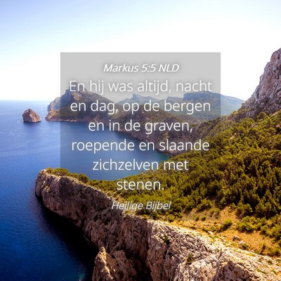 Picture 04 - Markus 5:5 NLD - En hij was altijd, nacht en dag, op de bergen en - Bible Verse Picture
