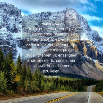 Picture 04 - Nahum 3:3 NLD - De ruiter steekt omhoog, zo het vlammende zwaard, - Bible Verse Picture