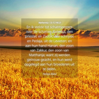 Picture 04 - Nehemia 13:13 NLD - En ik stelde tot schatmeesters over de schatten, - Bible Verse Picture
