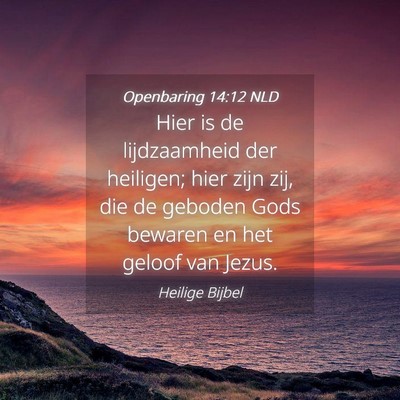 Picture 04 - Openbaring 14:12 NLD - Hier is de lijdzaamheid der heiligen; hier zijn - Bible Verse Picture