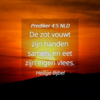 Picture 04 - Prediker 4:5 NLD - De zot vouwt zijn handen samen, en eet zijn eigen - Bible Verse Picture