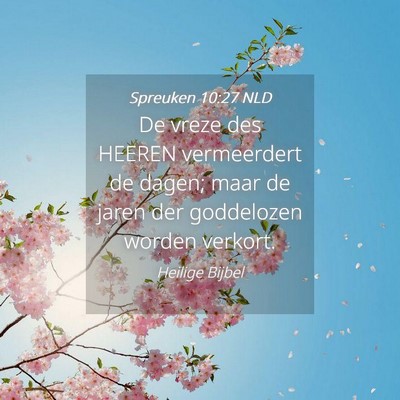Picture 04 - Spreuken 10:27 NLD - De vreze des HEEREN vermeerdert de dagen; maar de - Bible Verse Picture