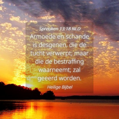 Picture 04 - Spreuken 13:18 NLD - Armoede en schande is desgenen, die de tucht - Bible Verse Picture