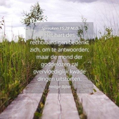 Picture 04 - Spreuken 15:28 NLD - Het hart des rechtvaardigen bedenkt zich, om te - Bible Verse Picture