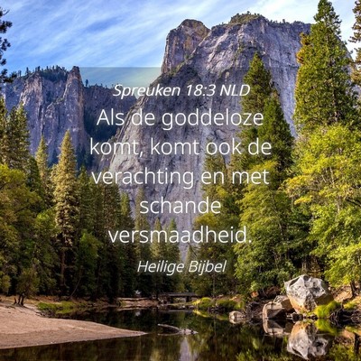 Picture 04 - Spreuken 18:3 NLD - Als de goddeloze komt, komt ook de verachting en - Bible Verse Picture