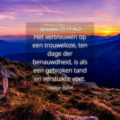 Picture 04 - Spreuken 25:19 NLD - Het vertrouwen op een trouweloze, ten dage der - Bible Verse Picture